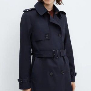 MANGO Classic trench coat with belt, Navy, Size Large
